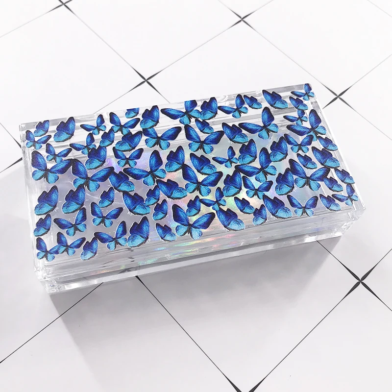 Clear acrylic eyelash box printing butterfly blue beautiful eyelash package suitable for 25MM eyelash custom label
Clear acrylic eyelash box printing butterfly blue beautiful eyelash package suitable for 25MM eyelash custom label