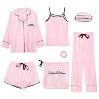 Spring Summer 7 Pcs Set Silk Elegant 2019 Women Pajamas Print Shorts Long Sleeve Top Elastic Waist Pants Full Lounge Sleepwear
Spring Summer 7 Pcs Set Silk Elegant 2019 Women Pajamas Print Shorts Long Sleeve Top Elastic Waist Pants Full Lounge Sleepwear