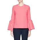 Women casual blouse designs back invisible zipper fashion bell sleeve pink top