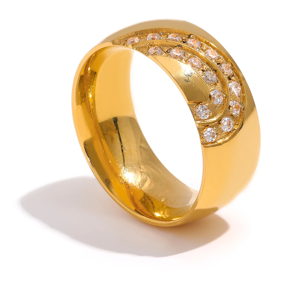 JINYOU 1253 18K Gold Plated Stainless Steel Cubic Zirconia Smooth Wide Ring for Women Aesthetic Charm Stylish Waterproof Jewelry
JINYOU 1253 18K Gold Plated Stainless Steel Cubic Zirconia Smooth Wide Ring for Women Aesthetic Charm Stylish Waterproof Jewelry