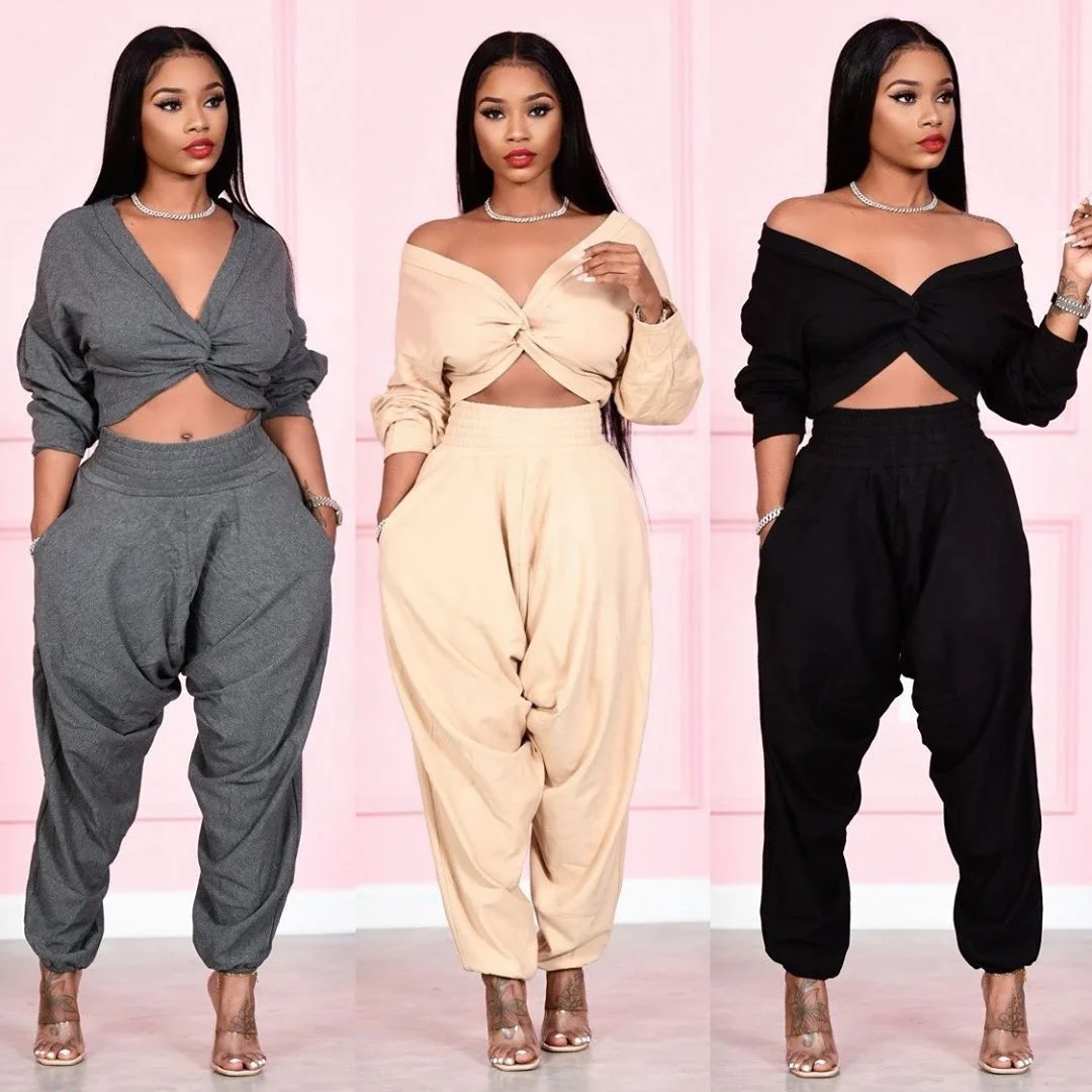 Plus Size Womens Fall Clothes Cross Top Long Pants Tracksuit Outfits Two Piece Set Women Clothing 2021, Picture 
Plus Size Womens Fall Clothes Cross Top Long Pants Tracksuit Outfits Two Piece Set Women Clothing 2021, Picture