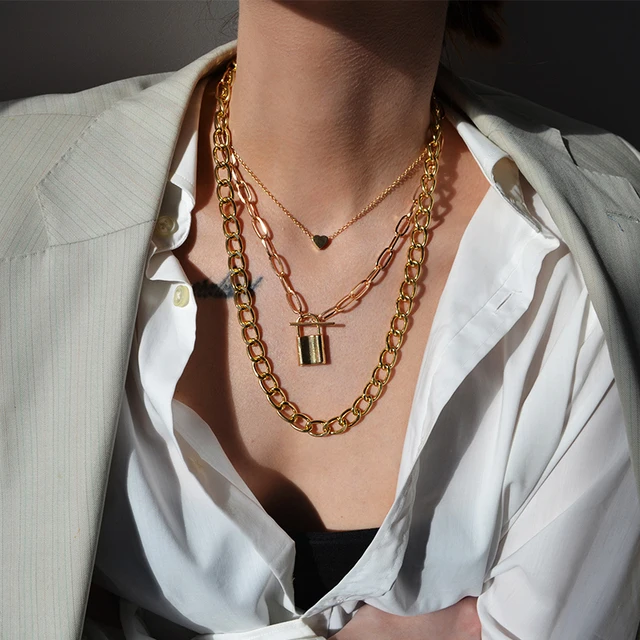 2021 Vintage Multilayer Heart Lock Pendant Necklace Fashion Gold Silver Color Thick Chain Jewelry Gift For Women, Colorful
2021 Vintage Multilayer Heart Lock Pendant Necklace Fashion Gold Silver Color Thick Chain Jewelry Gift For Women, Colorful