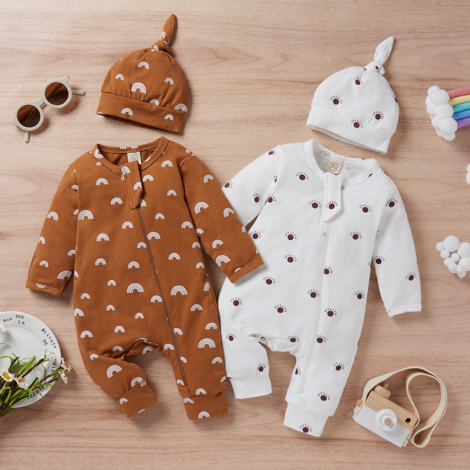 Newborn Infant Toddler Cute Rainbow Sun Casual Style Spring Autumn Baby Romper Jumpsuit With Hat, Photo showed and customized color
Newborn Infant Toddler Cute Rainbow Sun Casual Style Spring Autumn Baby Romper Jumpsuit With Hat, Photo showed and customized color