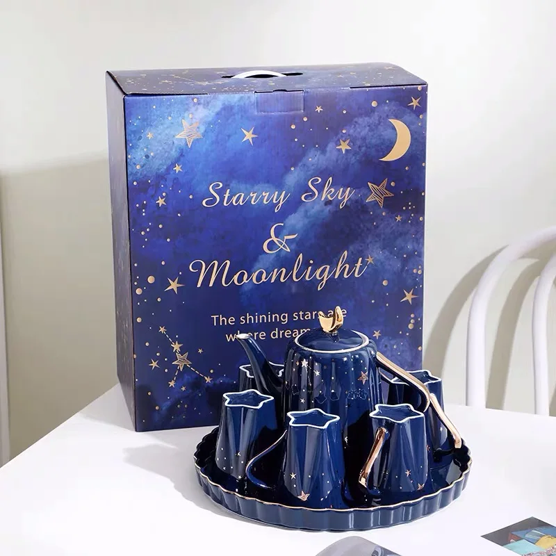 Starry Sky Style Tea Set New home Gifts Wedding Gift Creative Practical gifts Tea Pot Tea Cup Tray with Spoon, Blue
Starry Sky Style Tea Set New home Gifts Wedding Gift Creative Practical gifts Tea Pot Tea Cup Tray with Spoon, Blue