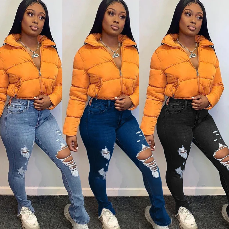 Autumn new arrival 3 color girl pencil jeans with ripped hole women split flared trousers women
Autumn new arrival 3 color girl pencil jeans with ripped hole women split flared trousers women