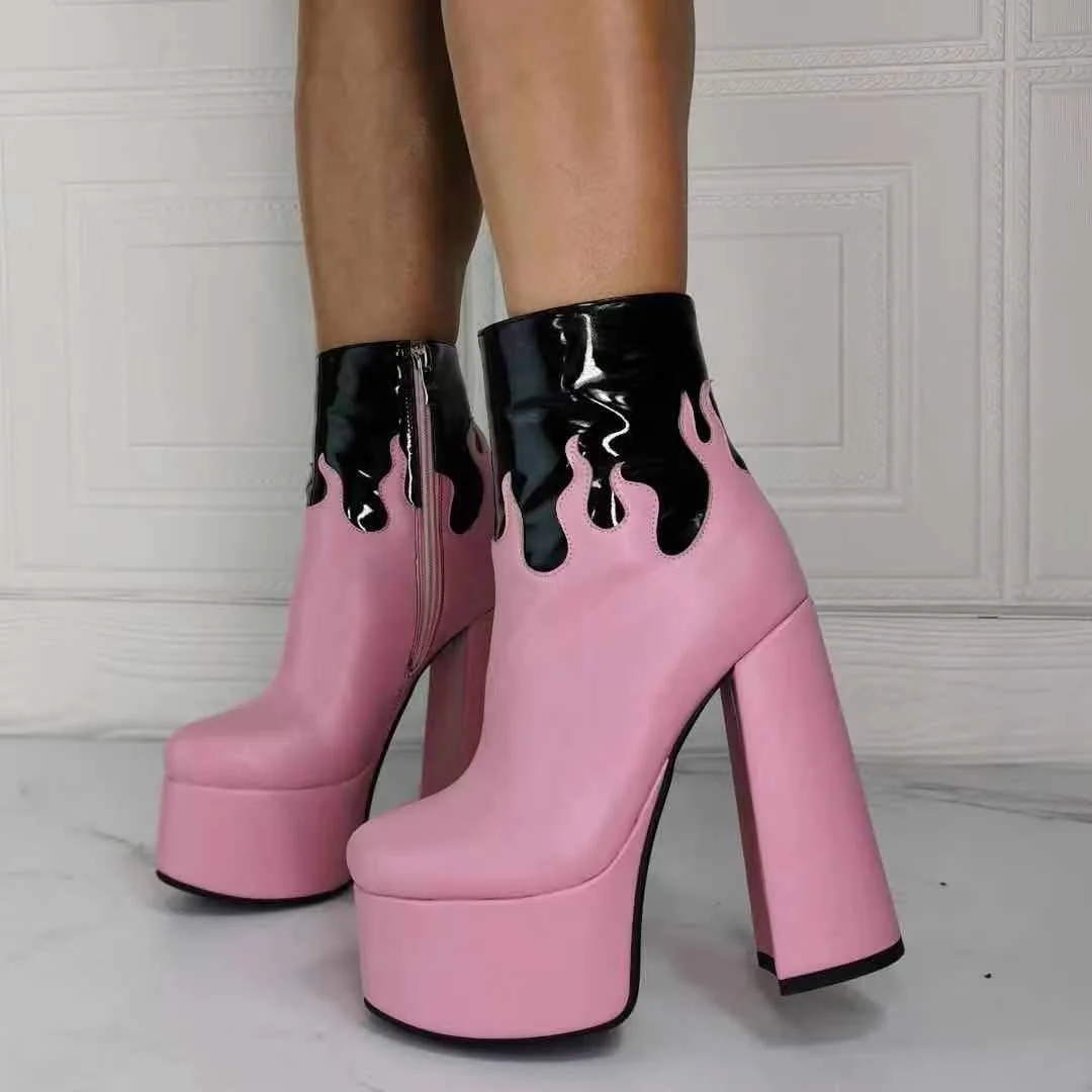 Beautiful Pink Black Contrast Color Platform Women Boots High Chunky Heel Ankle Boots Winter Shoes Big Size 43
Beautiful Pink Black Contrast Color Platform Women Boots High Chunky Heel Ankle Boots Winter Shoes Big Size 43