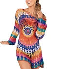 Crochet Shirt Tunic Top Women Long Sleeve Hollow Out Bikini Swimwear Beach Cover Up