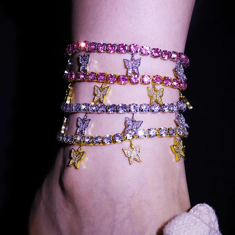 Hip hop gold color small bling tennis chain ice out big rhinestone butterfly charms anklet for women
Hip hop gold color small bling tennis chain ice out big rhinestone butterfly charms anklet for women
