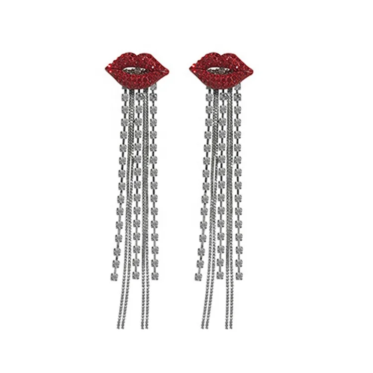 Fashion Rhinestone Drop Earring Detachable Red Lip Crystal Earring Temperament Long Tassel Earring For Women, As picture display.
Fashion Rhinestone Drop Earring Detachable Red Lip Crystal Earring Temperament Long Tassel Earring For Women, As picture display.