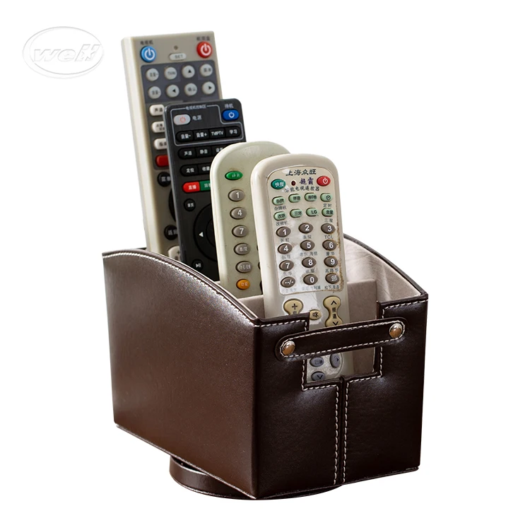 

Custom hand made desktop holder 360 degrees rotatable PU leather hotel TV remote control organizer