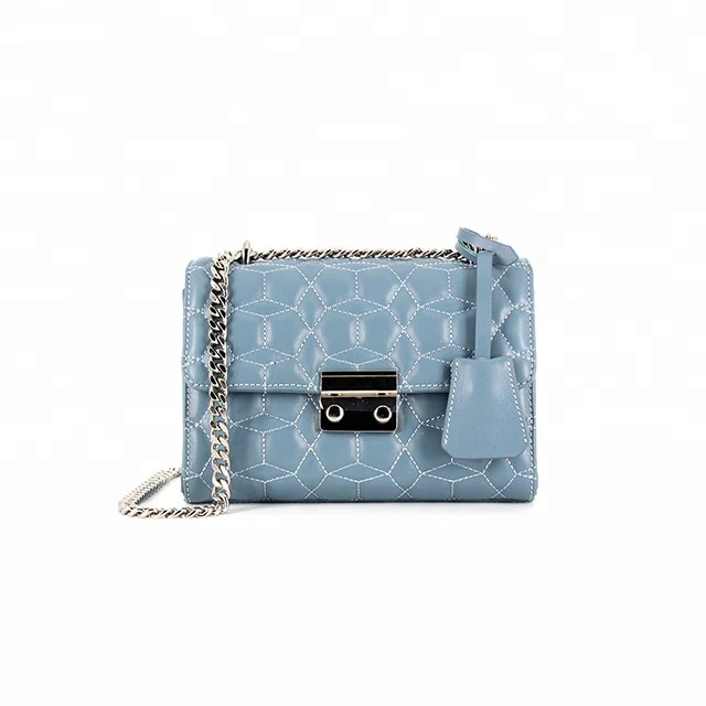 Luxury designer genuine leather lady shoulder bag women chain handbag, Light blue 
Luxury designer genuine leather lady shoulder bag women chain handbag, Light blue