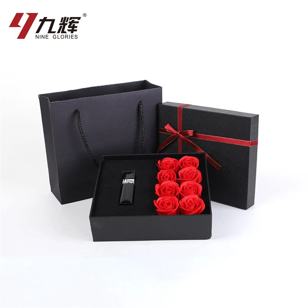 wholesale flower black gift box with ribbon red