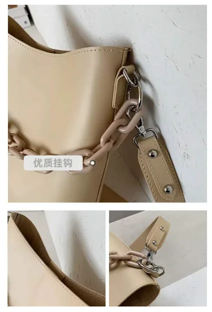 product-2020 Best Sell New Fashion Style Large Capacity Luxury Pure Color Leather Bucket Shape Metal