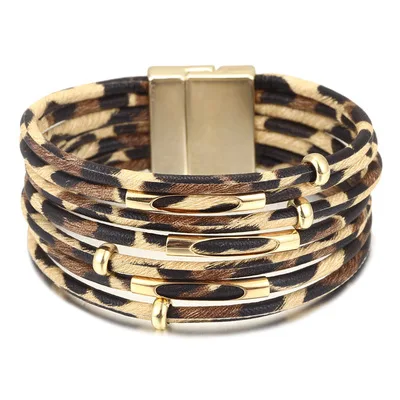 Wrap Multi-Layer Leather Bracelet Magnetic Clasp Cuff Bangle Jewelry Leopard Bracelet for Women, Picture shows
Wrap Multi-Layer Leather Bracelet Magnetic Clasp Cuff Bangle Jewelry Leopard Bracelet for Women, Picture shows