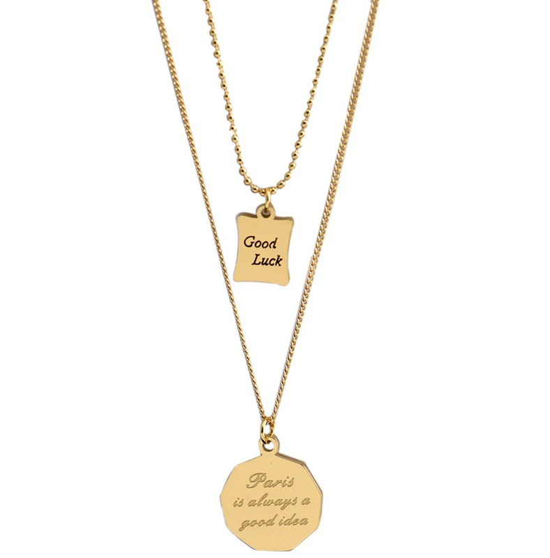Titanium steel fadeless coin small square double necklace cold wind goodluck collarbone chain woman
Titanium steel fadeless coin small square double necklace cold wind goodluck collarbone chain woman