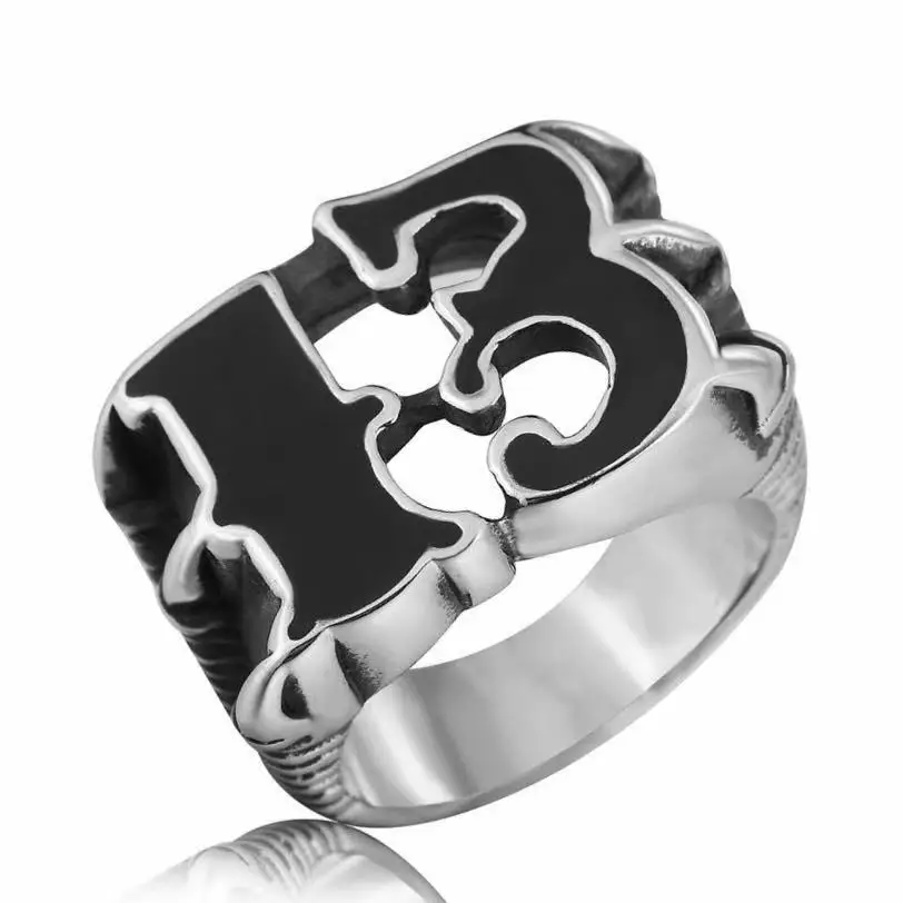 Factory wholesale punk retro jewelry stainless steel black glue lucky number 13 men's ring
Factory wholesale punk retro jewelry stainless steel black glue lucky number 13 men's ring