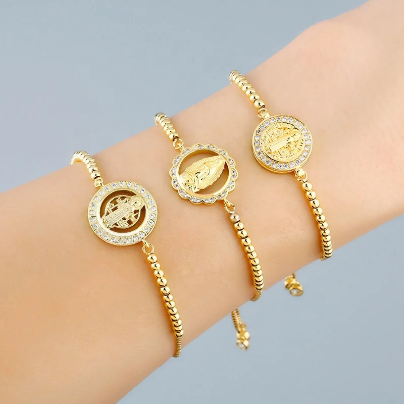 Fashion hot adjustable gold box chain zircon Virgin Mary charm bracelet for women
Fashion hot adjustable gold box chain zircon Virgin Mary charm bracelet for women