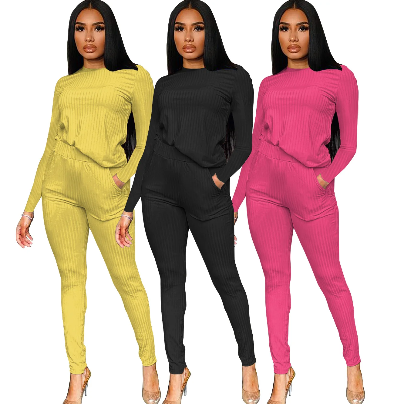 New fall women casual fashion knitting ribbed solid color long sleeves jogging set two piece set tracksuits for women
New fall women casual fashion knitting ribbed solid color long sleeves jogging set two piece set tracksuits for women