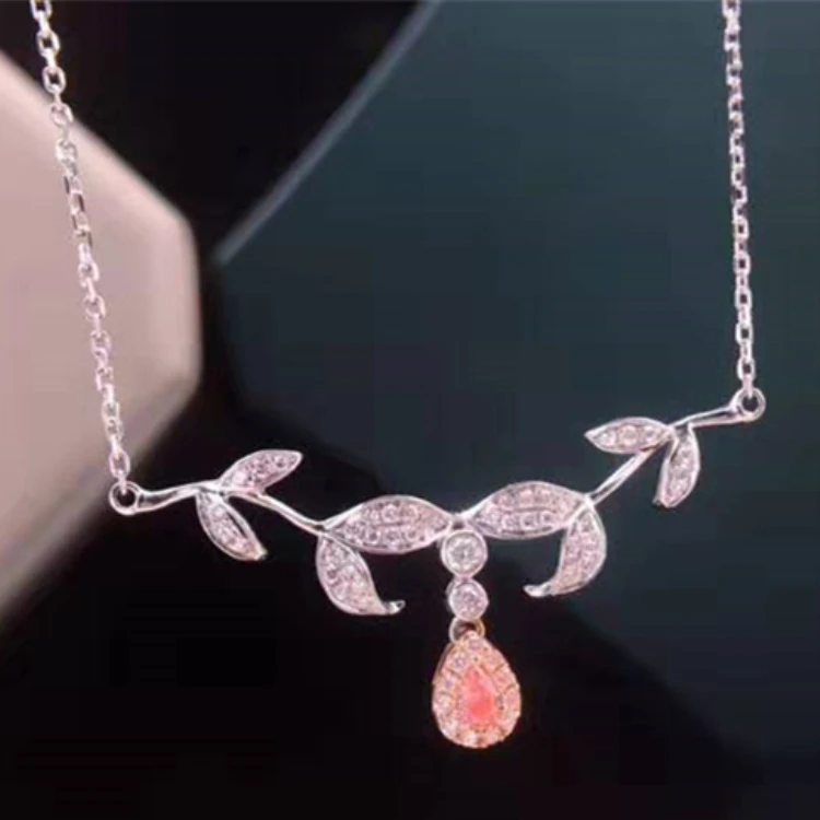 

New Arrivals Trendy Real Diamond Wedding Women Jewelry 0.083ct Natural Pink Diamond 18k Gold Necklace