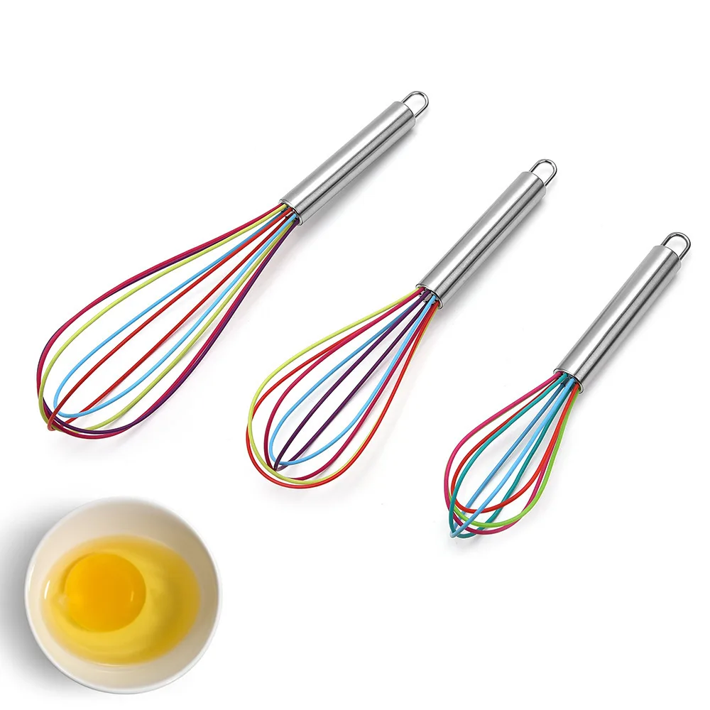 Kitchen Accessories Baking Tools Colorful Silicone Eggbeater Stainless Steel Handle Egg Beater
Kitchen Accessories Baking Tools Colorful Silicone Eggbeater Stainless Steel Handle Egg Beater