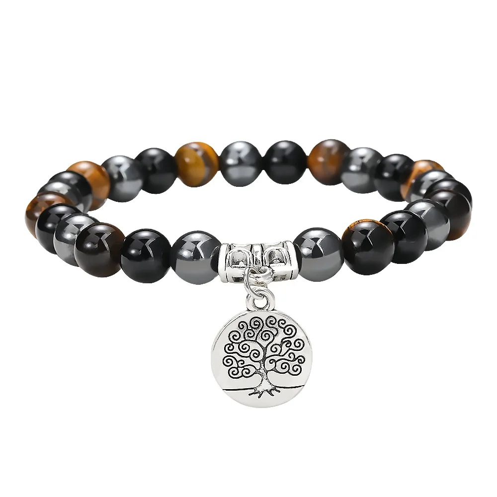 Wholesale Handmade Elastic Bracelet 8mm 6mm Black Agate Tiger Eye Beads Natural Stone Beaded Bracelet With Life Tree Charm
Wholesale Handmade Elastic Bracelet 8mm 6mm Black Agate Tiger Eye Beads Natural Stone Beaded Bracelet With Life Tree Charm