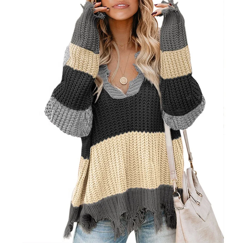 OEM ODM Loose Plus Size Casual Fashion Long Sleeve Knitted Colorblock Distressed Women Crop Sweater 
OEM ODM Loose Plus Size Casual Fashion Long Sleeve Knitted Colorblock Distressed Women Crop Sweater