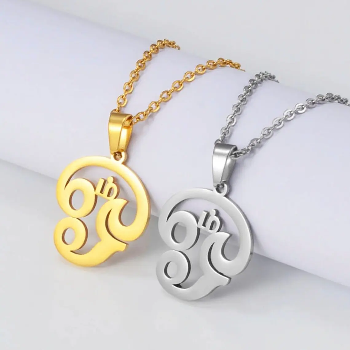 

Cheap Wholesale Minimalist Tamil Om Necklace Yoga Pendant 18k Gold Plated Stainless Steel Necklace Buddhist Cultural Jewelry