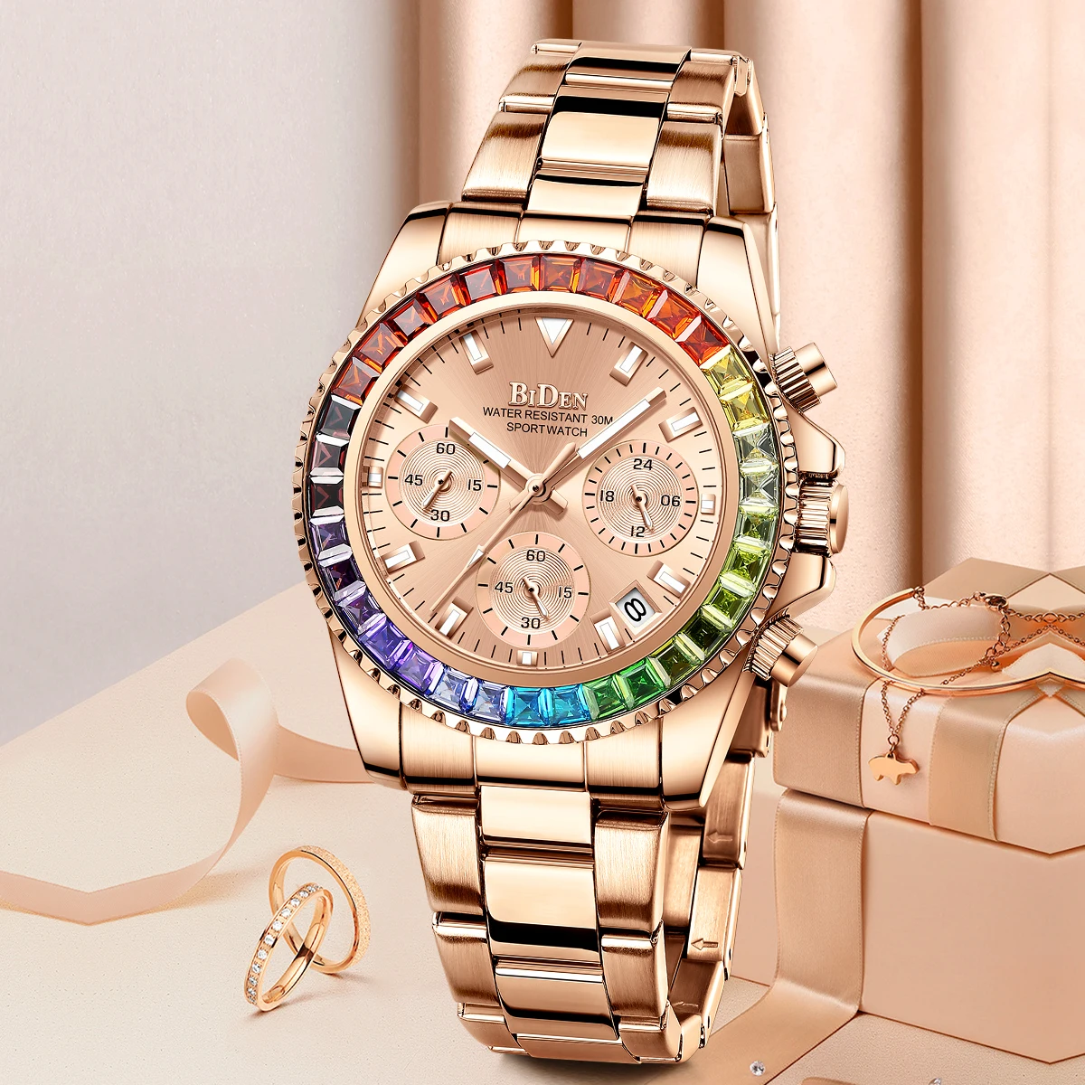 fashion ladies stainless steel rose gold dress watch set moissanite women's watch 
fashion ladies stainless steel rose gold dress watch set moissanite women's watch