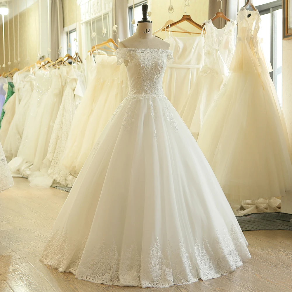 

SL541 ball gown wedding dress lace applique short sleeve bridal dresses tulle appliqued lace plus size wedding guest gown cheap
