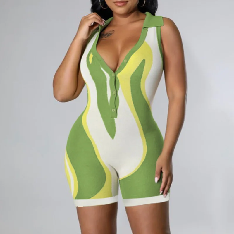 Hot Products Turndown Collar Button Up Jumpsuit Summer Casual Color Blocking Sleeveless Playsuit Short Romper Woman
Hot Products Turndown Collar Button Up Jumpsuit Summer Casual Color Blocking Sleeveless Playsuit Short Romper Woman