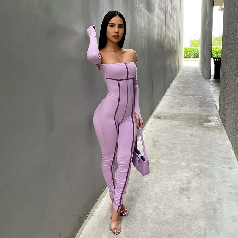 

2021 new arrivals casual streetwear long sleeve bodysuit for women hipster solid color skinny women onesie sexy jumpsuit