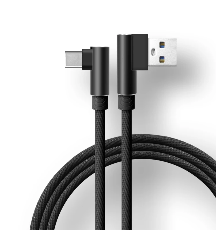 

1m 2m 3m Data Cable 90 Degree Right Angle USB To Type C Charge Cable Fast Charging Wire Braid Cable Phone Accessories