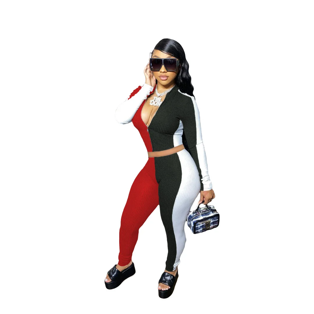 women 2 piece set clothing casual Women's hot sale fashion casual three-color stitching slim long-sleeved trouser suit
women 2 piece set clothing casual Women's hot sale fashion casual three-color stitching slim long-sleeved trouser suit