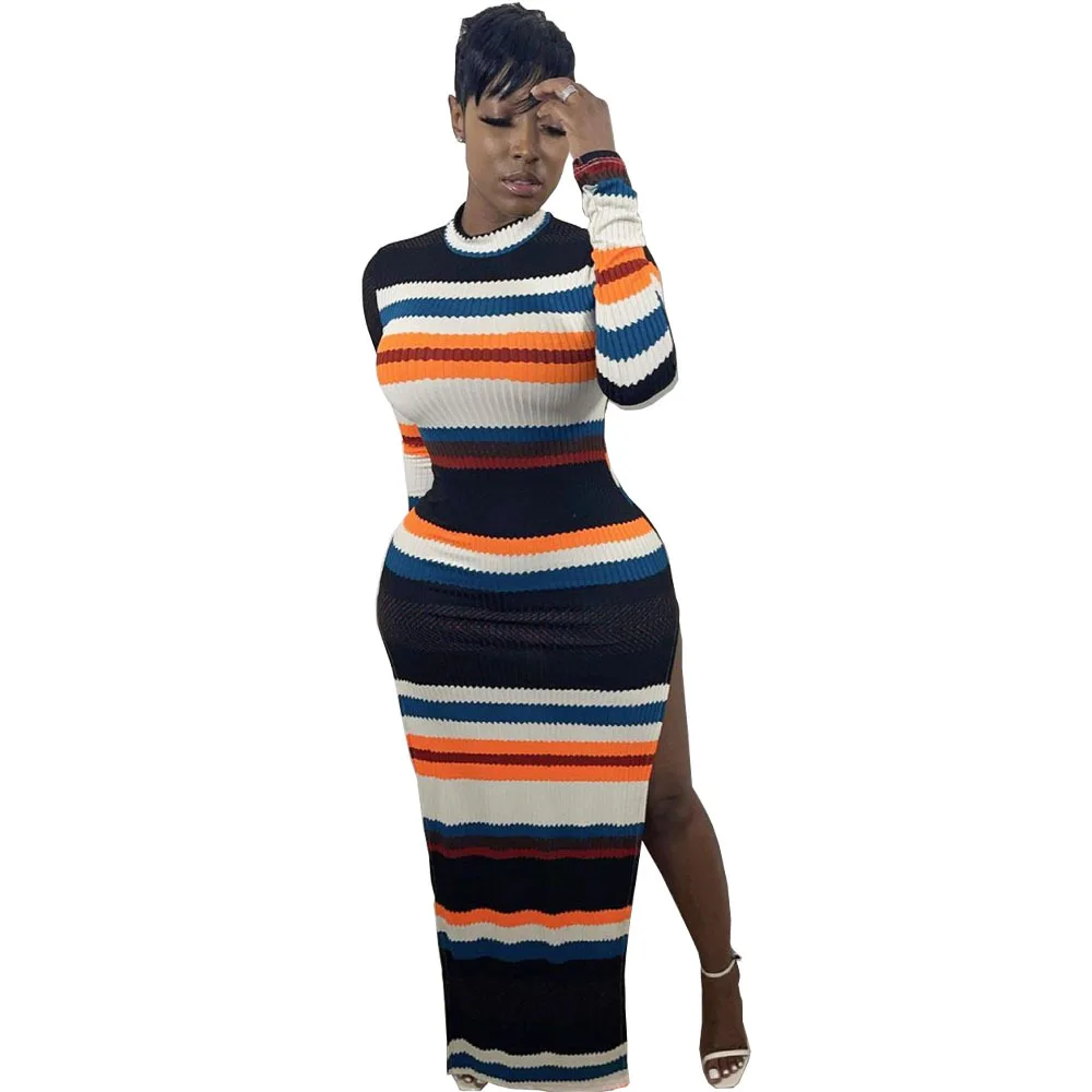 2021 New Arrivals Fashion Women Casual O-Neck Long Sleeve Side Split Striped Patchwork Ribbed Dress, Picture show
2021 New Arrivals Fashion Women Casual O-Neck Long Sleeve Side Split Striped Patchwork Ribbed Dress, Picture show