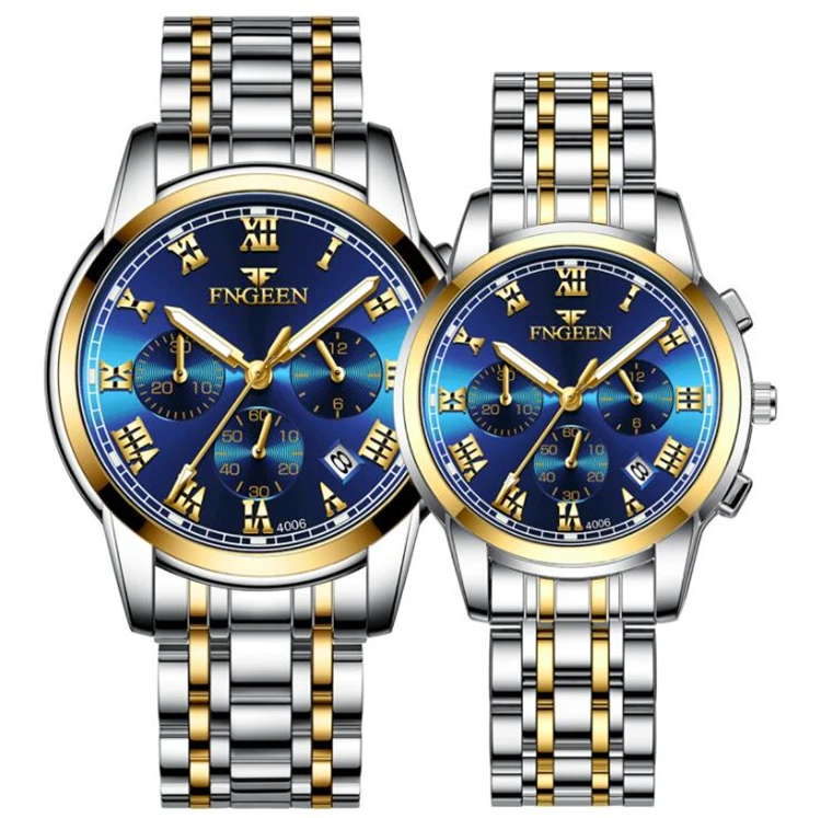 FNGEEN Couple Watch Set Men Women Wristwatch Lover Chronograph Stainless Steel Luxury Watches For Man And Woman, As show / custom colors
FNGEEN Couple Watch Set Men Women Wristwatch Lover Chronograph Stainless Steel Luxury Watches For Man And Woman, As show / custom colors