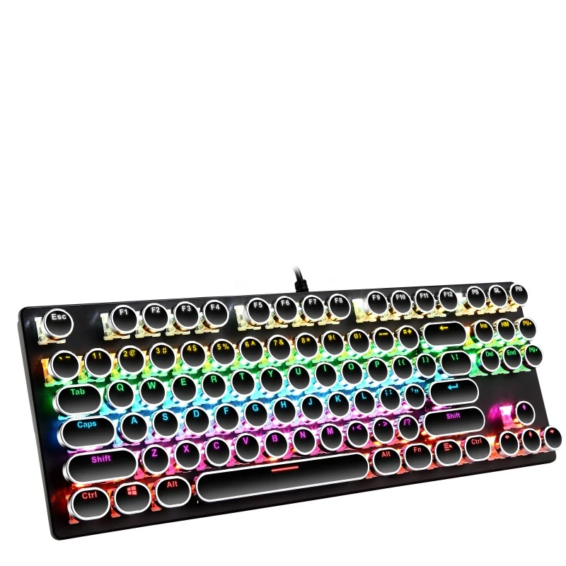 

Punk RGB backlit LED wired USB gaming mechanical keyboard Teclado mekanik klavye mechanical round keycap eating chicken keyboard