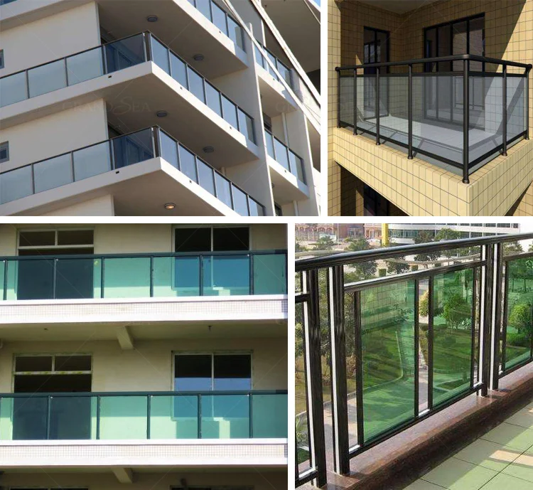 Black aluminum balcony railing glass system design