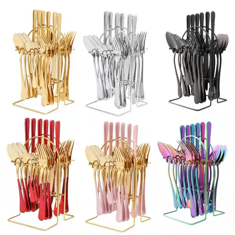Hanging gift box gold stainless steel flatware cutlery set 24pcs with metal rack holder, Red, green, silver, gold, black, rainbow,rose gold,blue
Hanging gift box gold stainless steel flatware cutlery set 24pcs with metal rack holder, Red, green, silver, gold, black, rainbow,rose gold,blue