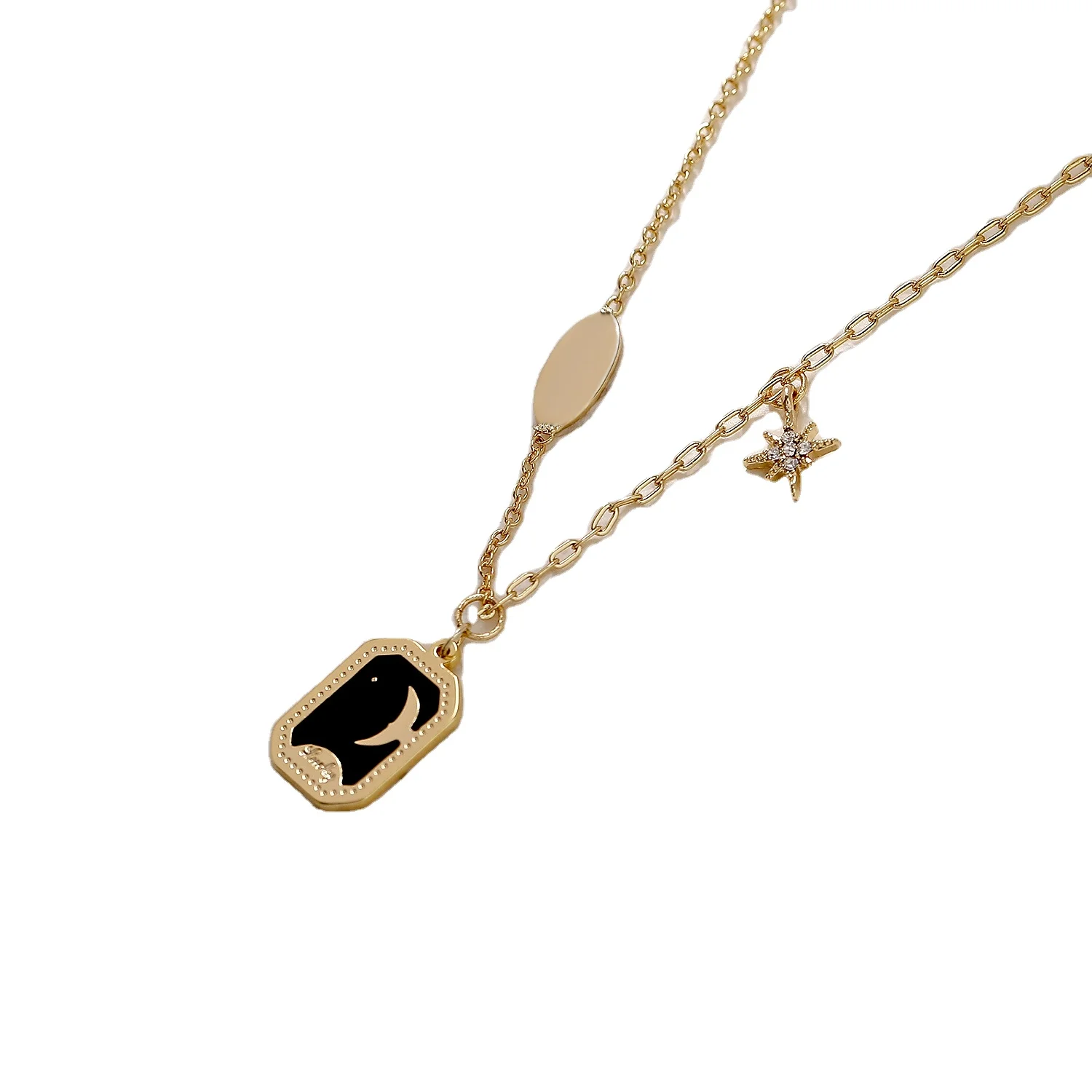 Hyacinth Korean Retro Zircon Star Moon Gold Necklace With Black Square Enamel Necklace
Hyacinth Korean Retro Zircon Star Moon Gold Necklace With Black Square Enamel Necklace