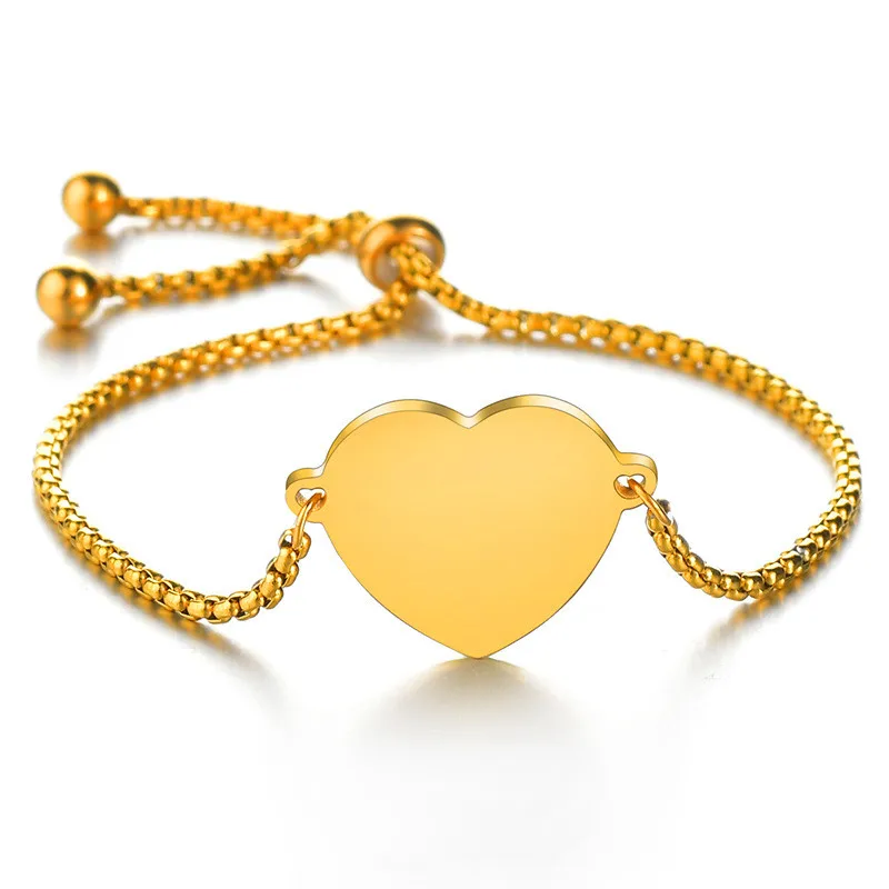 Ruigang DIY Customized Name Engraving High Polished Gold Plated Single Heart Shape Stainless Steel Adjustable Bracelet For Women
Ruigang DIY Customized Name Engraving High Polished Gold Plated Single Heart Shape Stainless Steel Adjustable Bracelet For Women