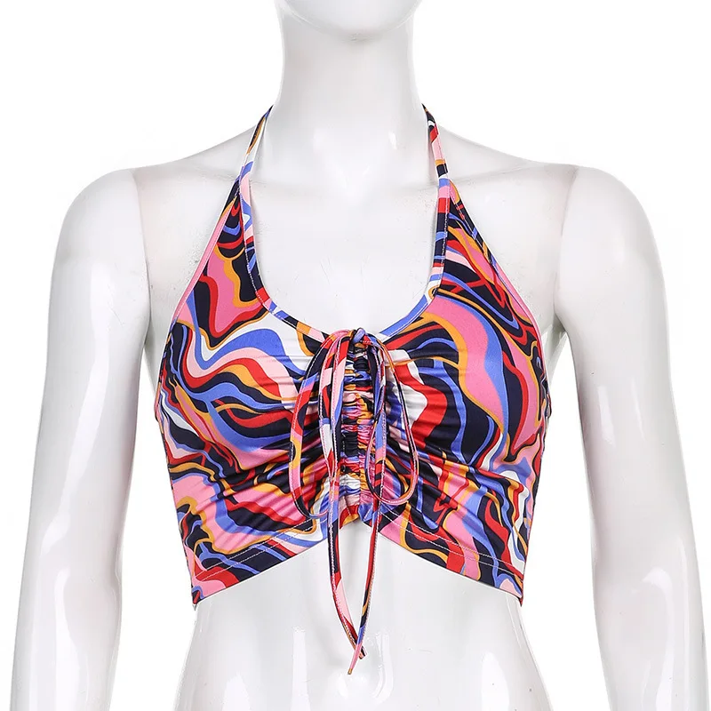 2021 Summmer Sexy Drawstring Print Halter V Neck Milk Silk Sleeveless streetwear Crop Top wholesale for woman
2021 Summmer Sexy Drawstring Print Halter V Neck Milk Silk Sleeveless streetwear Crop Top wholesale for woman