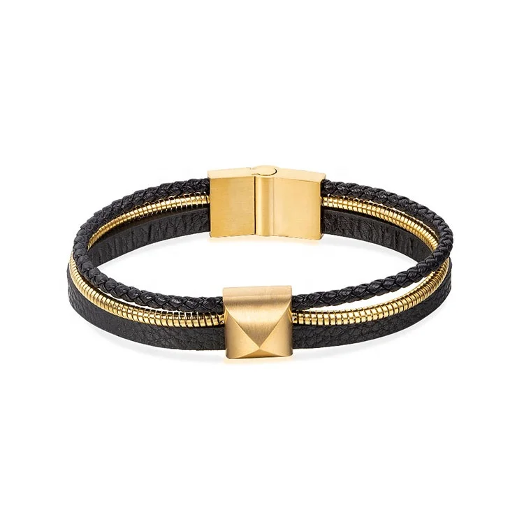 Wholesale New Design 18K Gold Plated Stainless Steel Punk Men's Accessories Jewelry Multi Layer Leather Bracelet
Wholesale New Design 18K Gold Plated Stainless Steel Punk Men's Accessories Jewelry Multi Layer Leather Bracelet