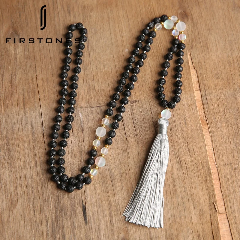 Explosive 108 Mala Natural Volcanic Stone Gem Handmade Tassel Necklace