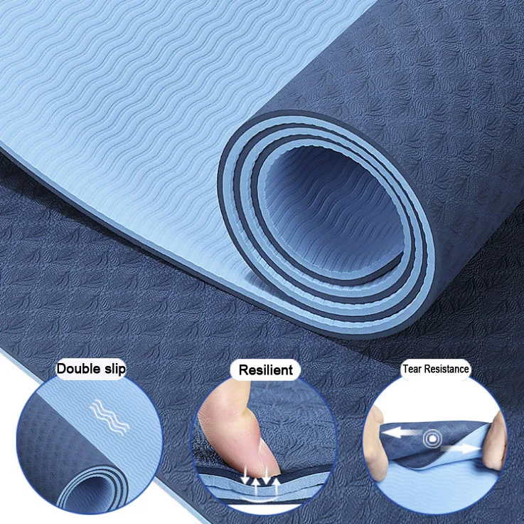 लाइट पर्पल कस्टम नॉन स्लिप पिलेट्स इको फ्रेंडली टीपीई योगा मैट फोल्डेबल विथ ट्रैवल बैग 4