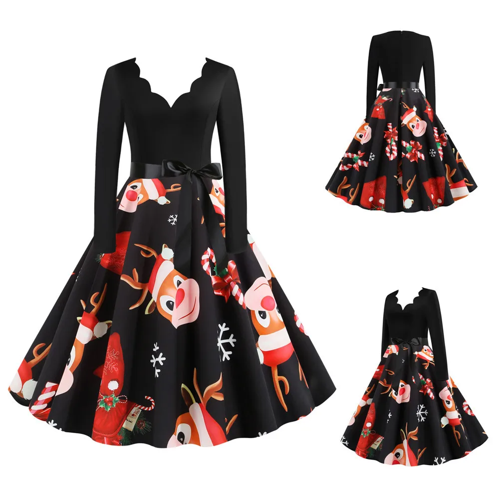 Plus Size Women Christmas Dress Long Sleeve Vintage Elegant O Neck Print Big Swing Party Xmas New Year Winter Clothes Robe, 7 color as the picture show
Plus Size Women Christmas Dress Long Sleeve Vintage Elegant O Neck Print Big Swing Party Xmas New Year Winter Clothes Robe, 7 color as the picture show