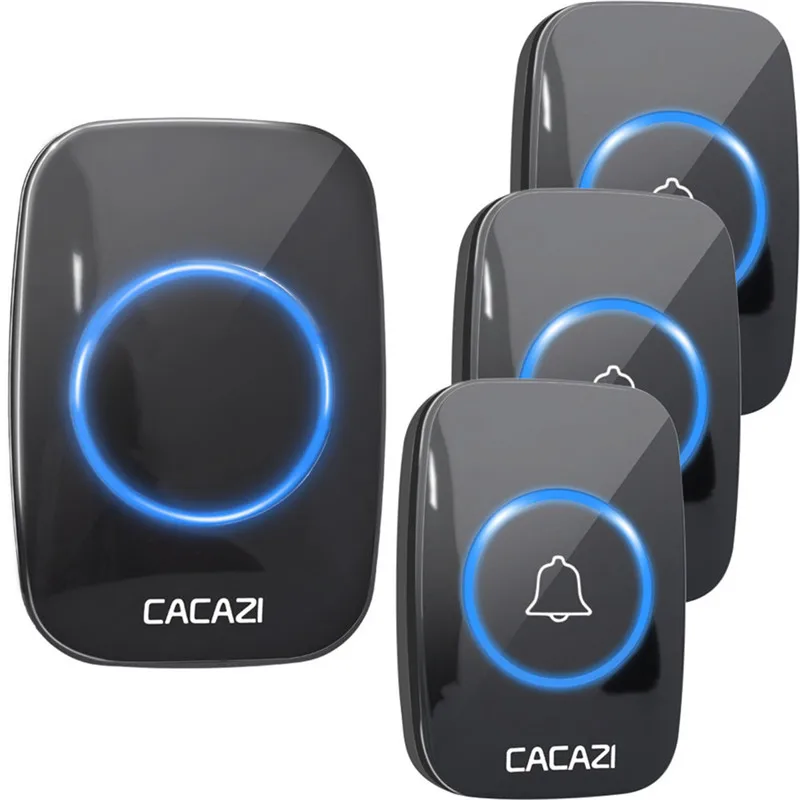 

CACAZI Wireless Doorbell EU AU UK US Plug Smart Door Bell Battery Button 1 2 3 Receiver Waterproof 300M 60 Chime 110V 220V 1 DIY
