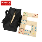 Domino Set WAFFLE GAMES Premium Solid Wood Colorful Double 6 Giant Domino Set With Durable Carrying Case