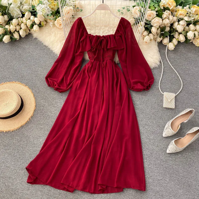 Latest Hot Dress Design Female French Vintage Square Collar Western Style Puff Sleeve Elegant Dresses, White
Latest Hot Dress Design Female French Vintage Square Collar Western Style Puff Sleeve Elegant Dresses, White