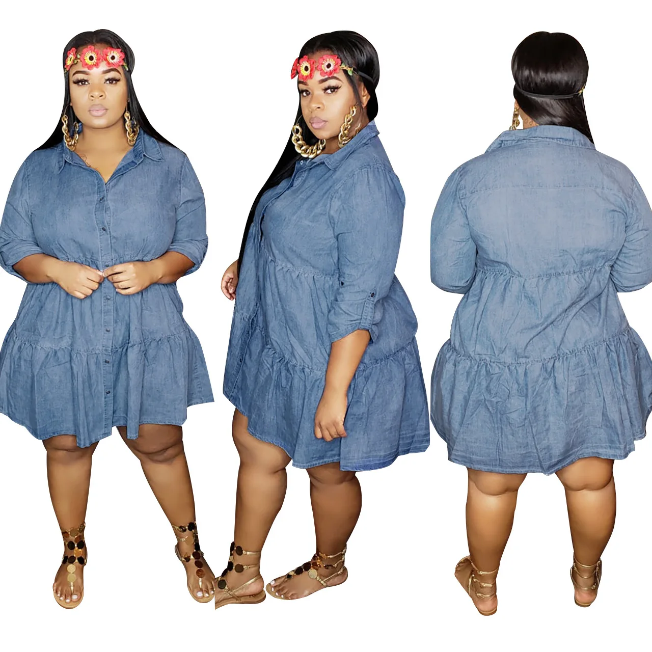 Blue Jeans Pleated Dresses Plus Size Dress Skirts Button Turn-down Collar Half Sleeve Women Clothing 2021
Blue Jeans Pleated Dresses Plus Size Dress Skirts Button Turn-down Collar Half Sleeve Women Clothing 2021