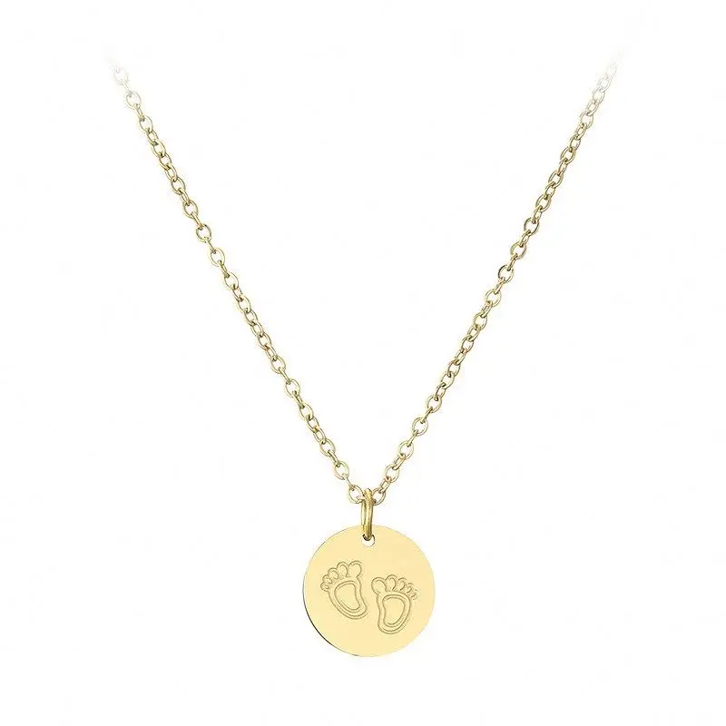 Cute Engraved Baby Footprint Necklace Gold Plated Stainless Steel Necklace For Mothers
Cute Engraved Baby Footprint Necklace Gold Plated Stainless Steel Necklace For Mothers
